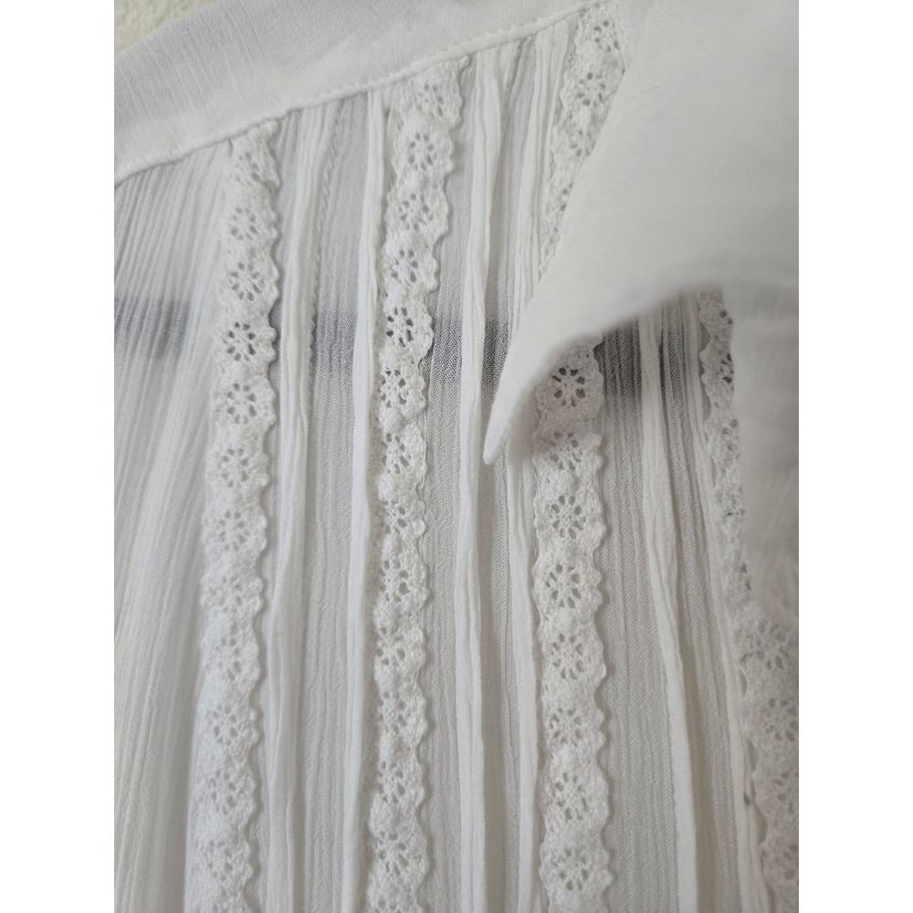 Free People One White Cotton Gauze Lace Tiered Babydoll Tunic Top Small - Picture 4 of 8